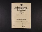 Dekrety na Železný kříž 2.tř. zastřižený, Pěchotní útočný odznak, Odznak za zranění a rakouský sportovní odznak OSTA