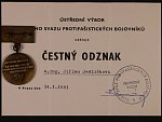 Čestný odznak Českého svazu protifašistických bojovníků + dekret