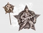 Hvězda československého partyzána + miniatura, chybí matka, u miniatury kratší jehla