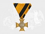 Vojenský služební kříž pro důstojníky III.tř. za 25 let služby, 3. vydání z let 1890 - 1918, pozlacený bronz, stříbro, původní stuha