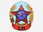 Vzorný střelec LM, č. 8523, upínání na svislou jehlu, světlemodrý smalt