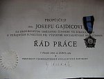 Řád práce II. vydání po roce 1960 ČSSR č. 7209 + etue + dekret