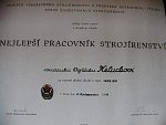 Odznak Nejlepší pracovník strojírenství + dekret, puncobané Ag
