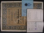 Pochvalný dekret, miniatura střeleckého odznaku z průkazkou a vojenská knížka, to vše na jméno Štěpánek voj. děl. pl. č.6 Irkutského