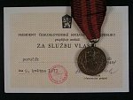 Medaile Za službu vlasti - ČSSR + průkaz