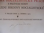 Vzácný dekret k Zlaté hvězdě hrdiny socialistické práce ČSSR s podpisem generála Svobody