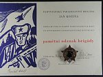 Partyzánský paradesantní odznak brigády Jana Koziny, číslovaný 186 + dekret na stejné číslo