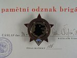 Partyzánský paradesantní odznak brigády Jana Koziny, číslovaný 186 + dekret na stejné číslo