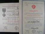 Dekret na pamětní odznak 1938 a na medaili FIDAC