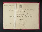 Vyznamenání - Za zásluhy o výstavbu I. a II. vydání ČSR č.3089 + udělovací průkaz, ČSSR č.4139 + orig. etue