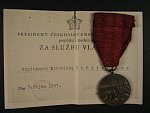 Medaile Za službu vlasti - ČSR , + průkaz