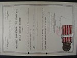 Pamětní francouzská medaile z let 1914-1918, se štítkem pro dobrovolníky + dekret na ČS legionáře
