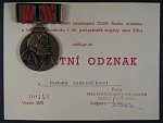 Pamětní medaile I. ČS partyzánské brigády Jana Žižky z Trocnova k 30 výročí osvobození + dekret