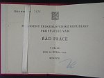 Řád práce I. vydání 1951-1960 ČSR č. 1434 + etue, průkaz a velký dekret