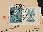 Perfiny ČSR - firemní obálka s frankotypem, dofrank. zn. č. 339 s kupónem a identifik. perfinem NE, pod. raz. PRAHA 25 2.8.38