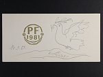 Svolinský Karel 1896 - 1986, význačný malíř a grafik - novoročenka Čs. pošty z r. 1981 s dokreslenou holubicí a vlastnoručním podpisem