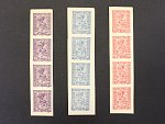 ZT zn. Mi. č. 51 - 54 v soutisku ve svislych čtyřpaskach v barvě červené, modře a fialově