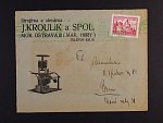 Reklamní přítisky - firemní obálka s přítiskem J.KROULÍK a SPOL MOR. OSTRAVA 3 ..., podací stroj. zelené raz. MORAVSKÁ OSTRAVA 22.6.35, zajímavé