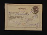 podací lístek na telegram 5kr s kulatým pod. raz. K.K. TELEGRAPHEN STATION PILSEN s datací v textu 29.10.89