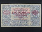 100 Kč 1919 reprint ČNB 2019, papír s vodoznakem, STC Praha, použito pro čestnou vstupenku na výstavu 100.let měny