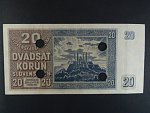 20 Ks 15.9.1939 serie Yz 46, perf. SPECIMEN dole + 4x skartační otvor