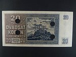 20 Ks 15.9.1939 serie Lk 72, perf. SPECIMEN dole + 4x skartační otvor