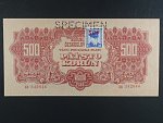 500 K 1944 kolkovaná série XB, 1x perf. SPECIMEN nahoře
