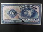 1000 Kč 8.4.1932, serie C, 1x svisle perforace SPECIMEN uprostřed + otvor