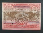 500 Kč 15.4.1919 série 033, bankovní vzor s 3x perf. NEPLATNÉ + 2x perf. otvor, z ministerského alba č.69, mimořádně vzácná