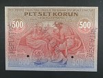500 Kč 15.4.1919 série 033, bankovní vzor s 3x perf. NEPLATNÉ + 2x perf. otvor, z ministerského alba č.69, mimořádně vzácná