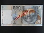 anulát - 500 Sk 31.10.1996 série F 00000000, číslo 501 s přetiskem SPECIMEN, Baj. SK 9b, Pi. 27s
