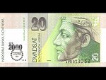 20 Sk 1.9.1993 s. A (2000), přítisk Bi-milénium, CHYBOTISK - rozmazaná barva přítisku,Pi. 34