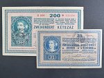 25 K a 200 K 1918 série 3125 a A 1031 s maďarským černým rámečkovým raz. na lícní straně  