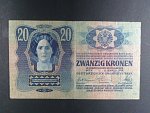 20 K 1913, kolkovaná, I. vydání, padělaný kolek s raz 