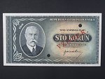 100 Kčs 1945 přetisk VZOREK, 2x perf. otvory, bez čísla a série, Ba. 74s, Pi. 64s
