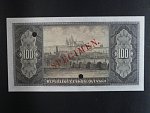 100 Kčs 1945 přetisk SPECIMEN, 2x perf. otvory, bez čísla a série, Ba. 74s, Pi. 64s