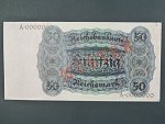 Německo, 50 RM 1924 série A, podtiskové písmeno L, anulát s přetiskom MUSTER, Ba. D5, Ro. 170a, Grab. DEU-176