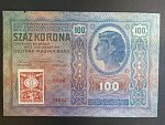 100 K 1912, padělek - s nesprávným úředním kolkem 1 K 1919, nepatrně vykousnutý okraj