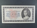 100 Kčs 1945 série B 29 perf. 3md nad sebou