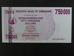ZIMBABWE, 750.000 Dollars 2007, BNB. B143a, Pi. 52