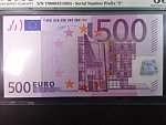 500 Euro 2002 s.Y, Řecko, podpis Willema F. Duisenberga, R005 tiskárna Bundesdruckerei, Německo, PMG 65