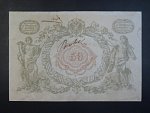50 Gulden 1866 bez čísla a série, hlavní tisk šedou barvou,  ručním nápisem 