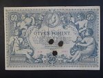 50 Gulden 1884, dobový tištěný padělek, znehodnocený perforací FALSO a třemi otvory 7mm, ink. tužkou