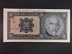 20 Kč 1926 série Jg, perf. SPECIMEN z rubu