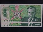 100 Kčs 1989 série A 30, dvě čísla po sobě
