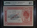 5000 Kč 1919 Novotisk s přetiskem Specimen - PMG 67, série 2, č. 47