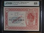 5000 Kč 1919 Novotisk s přetiskem Specimen - PMG 68, série 3, č. 47