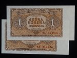 1 Kčs 1953 série AA, tiskárna Goznak Moskva, dva kusy s čísly po sobě