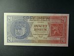 20 Kč 1926 série Fg, perf. SPECIMEN z líce