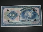1000 Kč 8.4.1932, serie B perf SPECIMEN + 4x skart. otvory